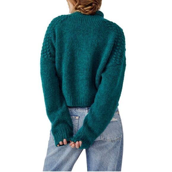 Free People Bradley Turtleneck Chunky Sweater, Blue/Green, Size Large, NWT - Picture 2 of 5